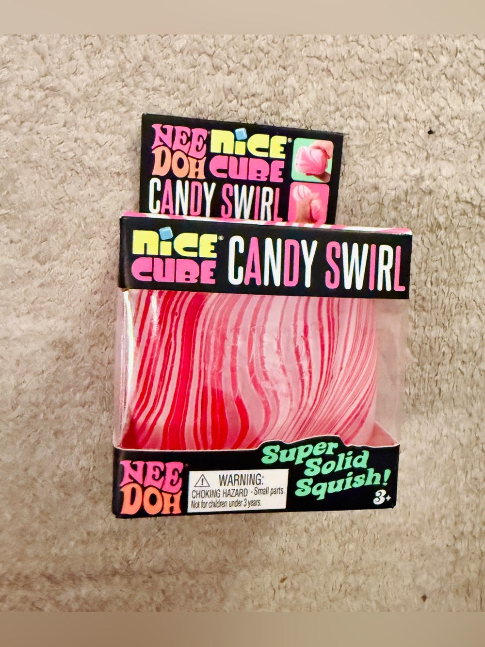 NIB AUTHENTIC NeeDoh Nice Cube- Holiday Candy Swirl Squishy - Red/White Swirl!